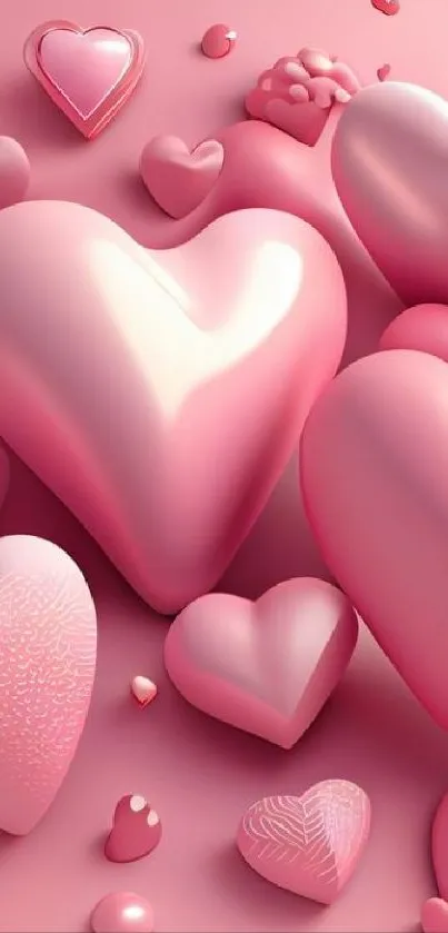 3D pink hearts in romantic mobile wallpaper background.