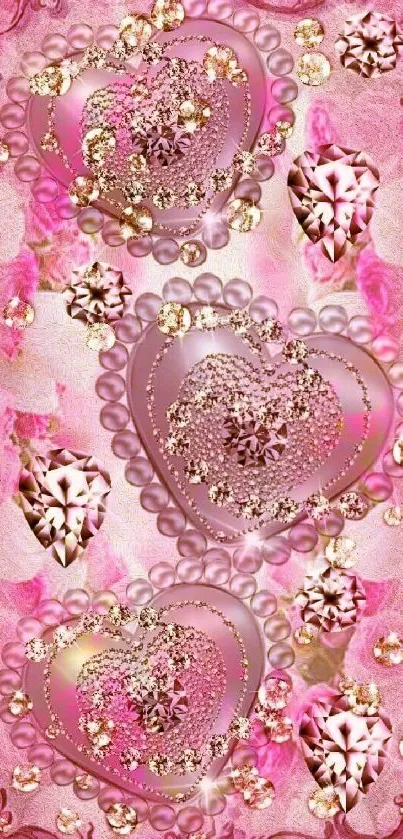 Romantic pink heart design mobile wallpaper.