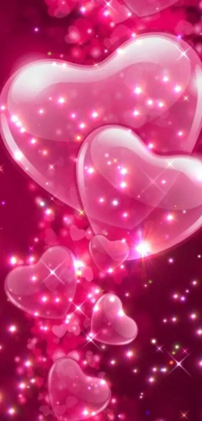 Romantic pink heart wallpaper with sparkles.