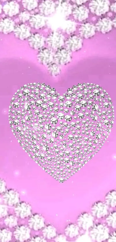 Dazzling pink heart with sparkling accents on mobile wallpaper.