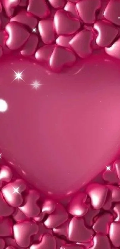 Pink glossy heart wallpaper with shiny heart shapes.