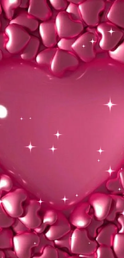 Glossy pink heart with smaller hearts background.