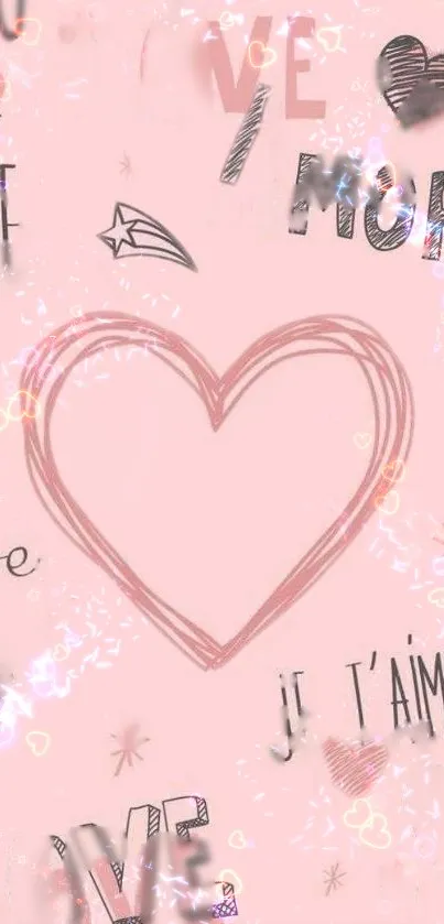 Romantic pink heart wallpaper with love-themed design.