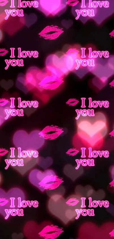 Pink lips and 'I love you' text on a black background.