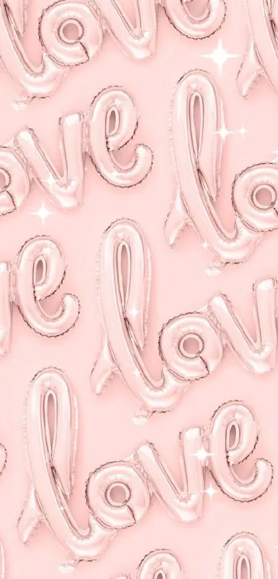 Pink love balloons mobile wallpaper with pale pink background.