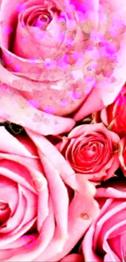 Romantic pink roses with heart accents.