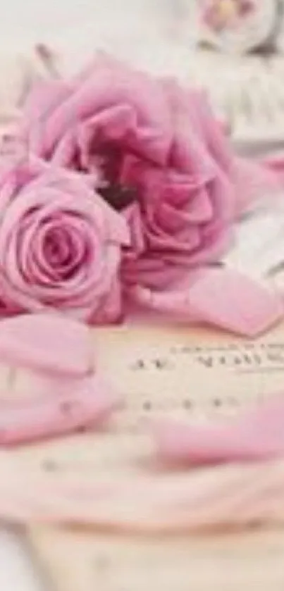 Romantic pink roses with petals scattered elegantly.