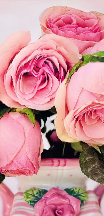 Mobile wallpaper featuring romantic pink roses in a floral arrangement.