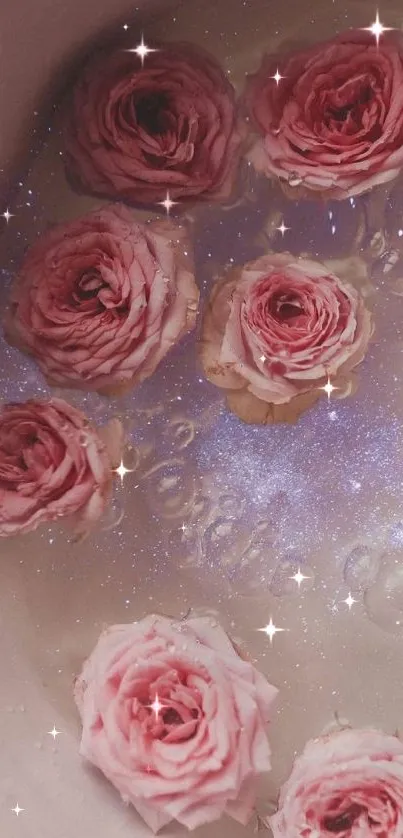Floating pink roses on shimmering water mobile wallpaper.