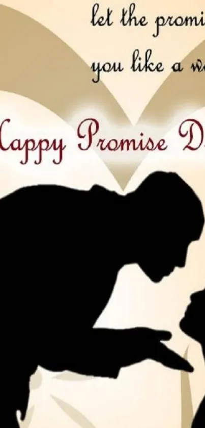 Romantic Promise Day wallpaper with silhouettes and message.