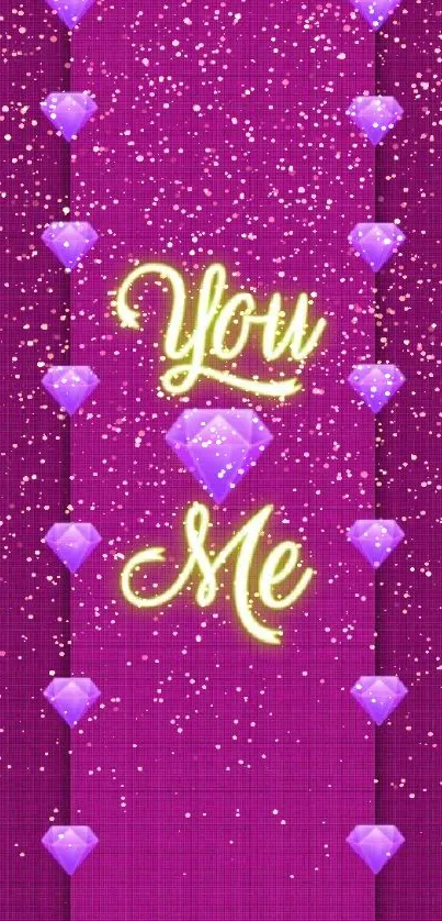 Purple romantic wallpaper with 'You Me' text and diamond accents.