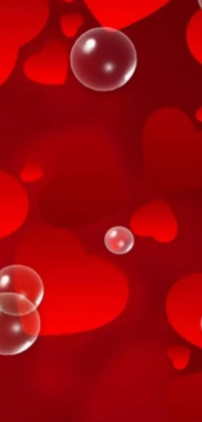 Red heart wallpaper with bubbles design.