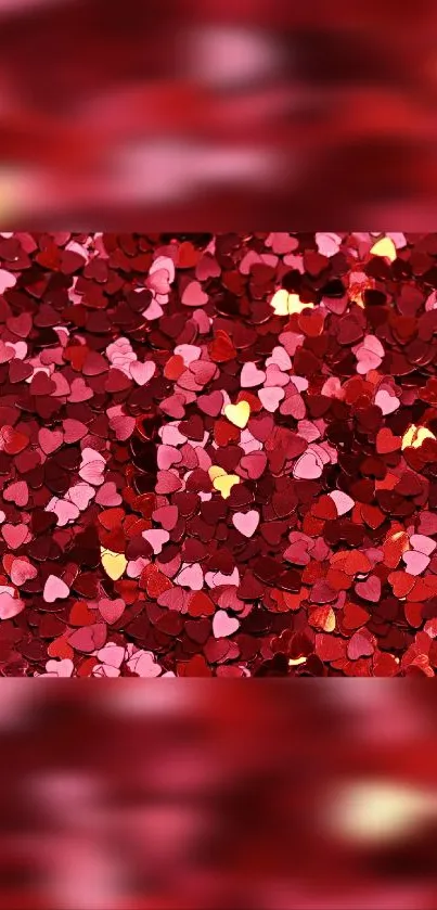 Mobile wallpaper of red heart confetti pattern.