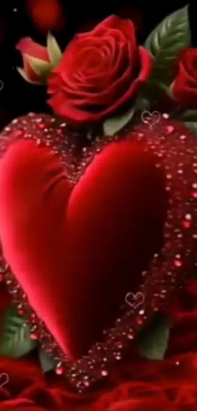 Romantic red heart surrounded by roses.