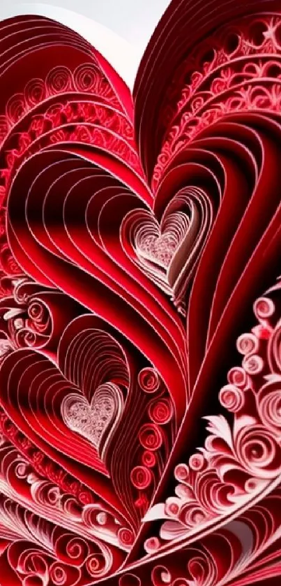 Romantic red heart wallpaper with swirling patterns.