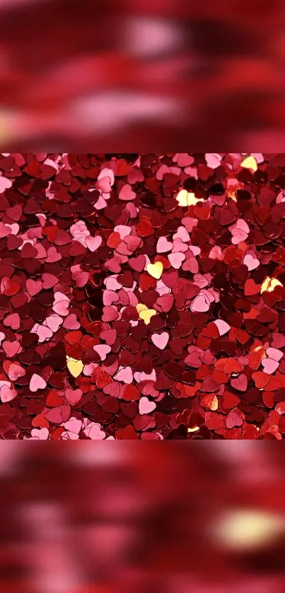 Red glittering hearts wallpaper for a romantic phone screen.