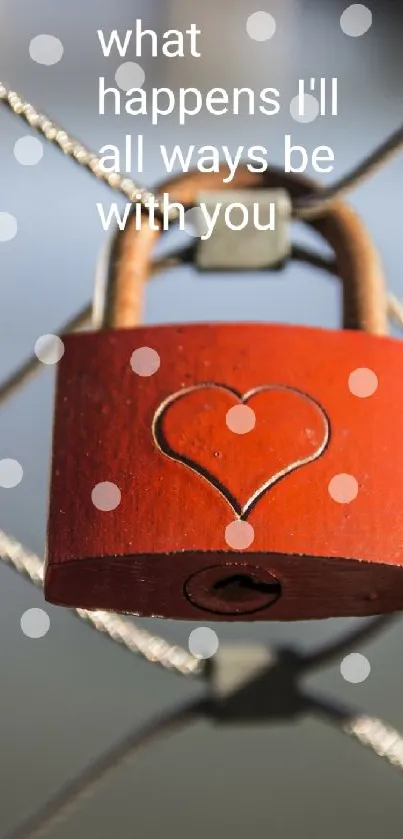 Red padlock with heart on fence, romantic mobile wallpaper.