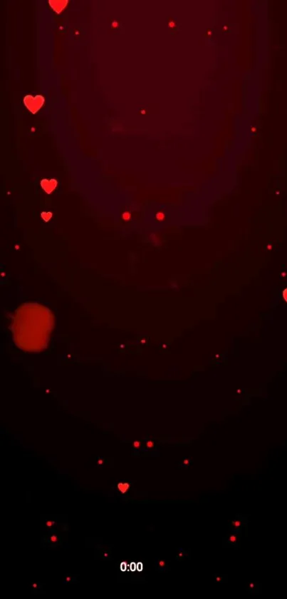 Mobile wallpaper with red hearts on a dark background.