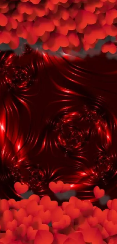 A romantic red heart wallpaper with dark swirls and glowing patterns.