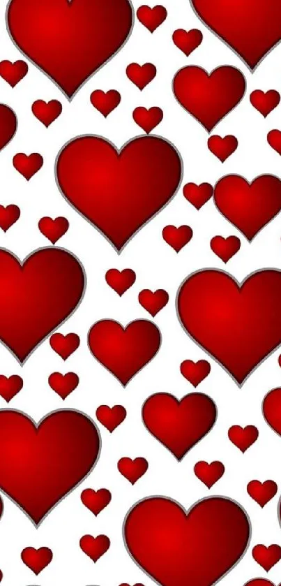 Romantic red hearts on white background mobile wallpaper.