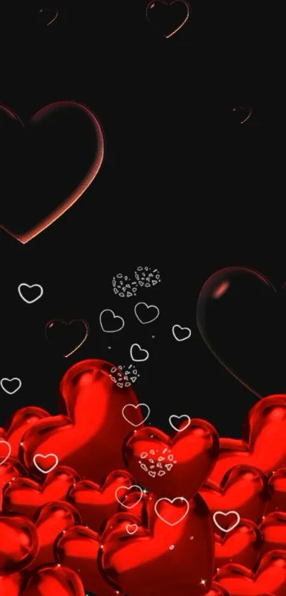 Romantic red heart wallpaper with dark background.