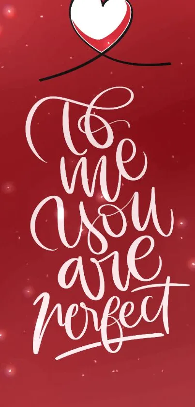 Romantic red wallpaper with love quote and heart design.