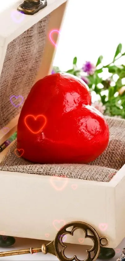 Romantic red heart in a wooden box wallpaper.