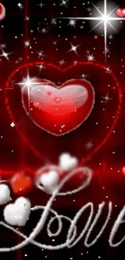 Romantic red heart wallpaper with love and sparkle.