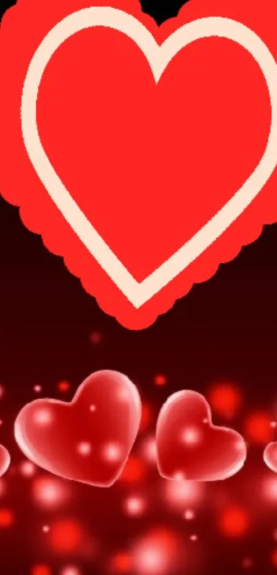 Romantic red heart mobile wallpaper with glowing accents.