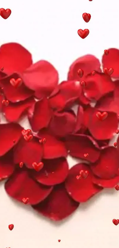 Romantic red rose petal heart design with mini hearts.