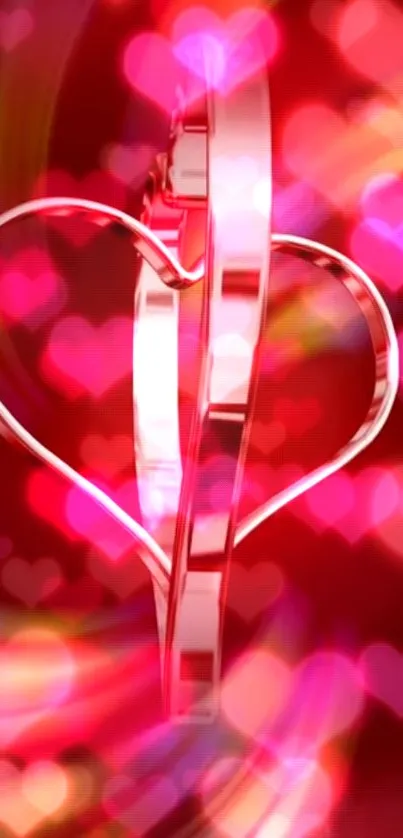 Vibrant red heart wallpaper with glowing bokeh effects and glossy design.