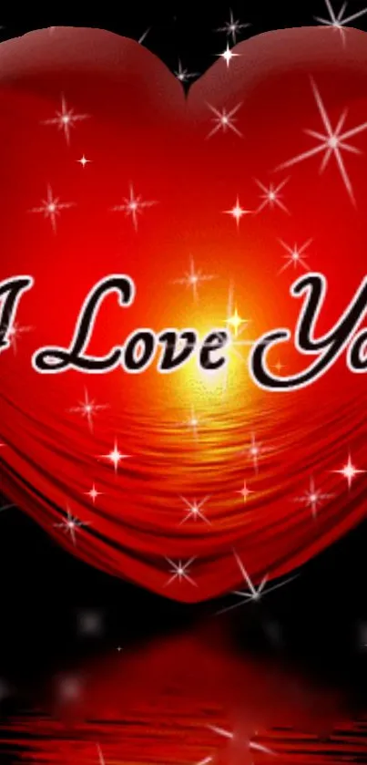 Glowing red heart with I Love You text and stars.