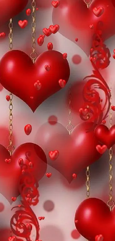 Romantic red hearts with gold chains wallpaper.