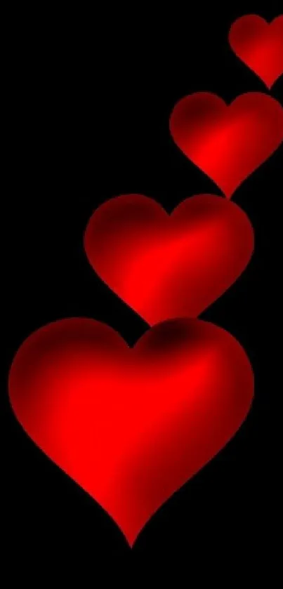 Romantic red hearts on a black background wallpaper.