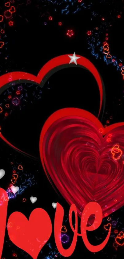 Romantic red heart mobile wallpaper with abstract designs and love theme.