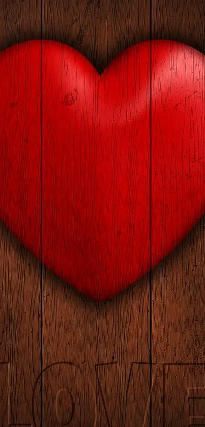 3D red heart on rustic wooden background wallpaper.