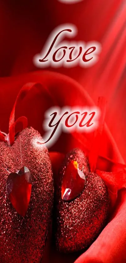 Red glitter hearts with 'love you' text.