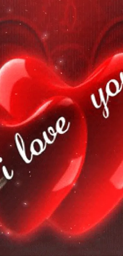 Romantic red heart with 'I love you' and arrow mobile wallpaper.