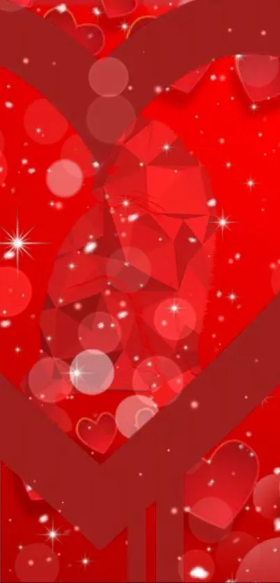 Vibrant red heart wallpaper with sparkles.