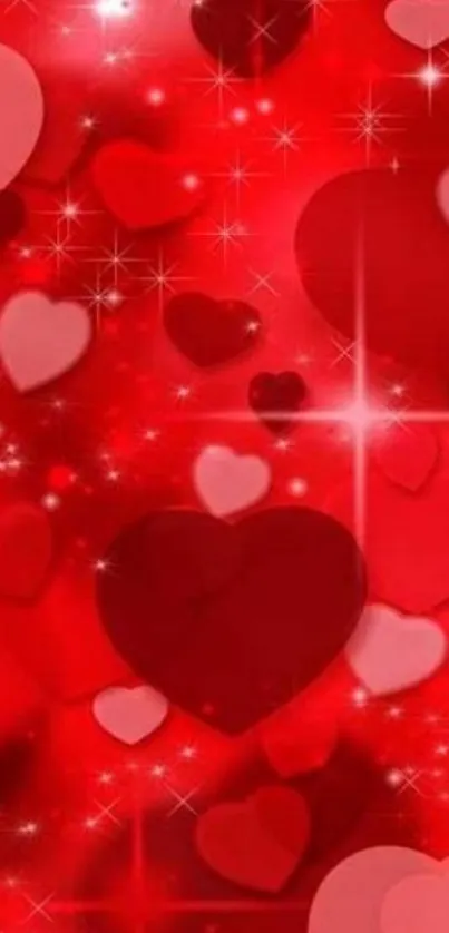 Romantic red heart wallpaper with sparkling effects and vibrant colors.