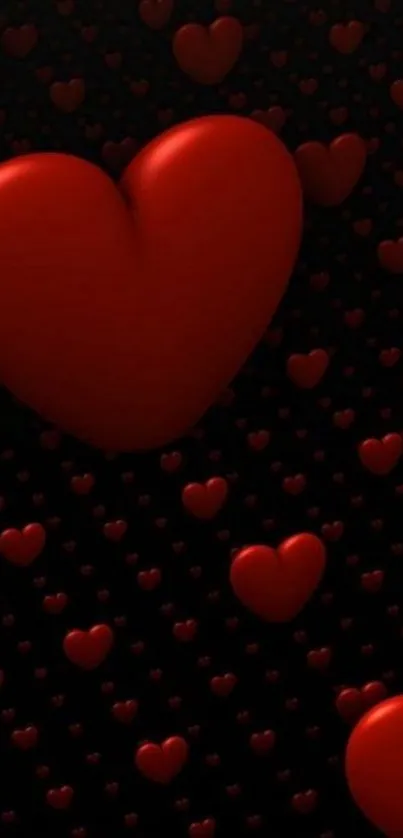 3D red hearts against a dark background for mobile wallpaper.