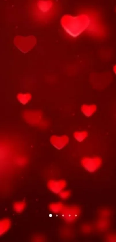 Romantic wallpaper with glowing red hearts.