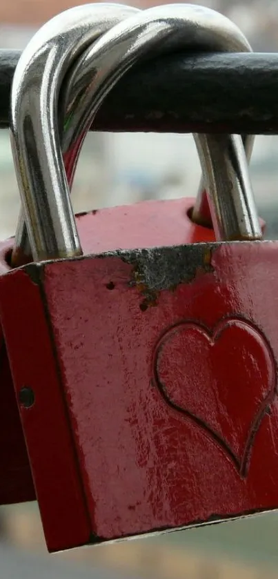 Red lock with heart symbol wallpaper for romantic themes.