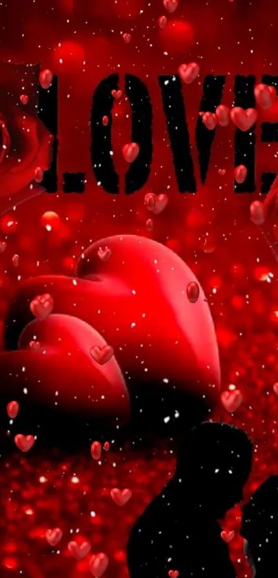 Romantic red wallpaper with hearts and love theme