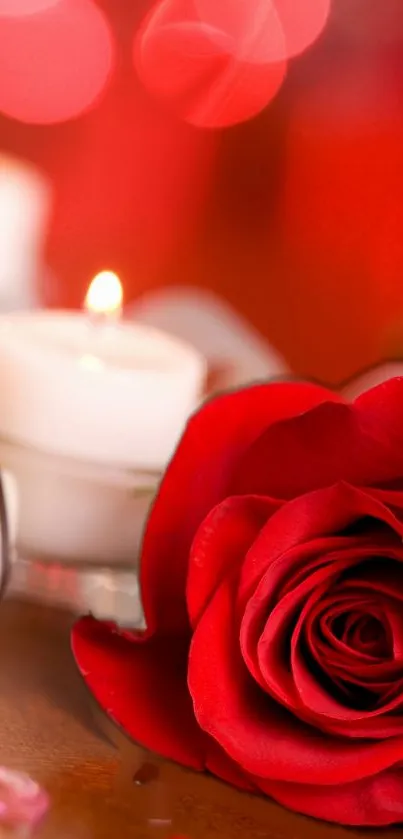 Romantic red rose and candle mobile wallpaper.