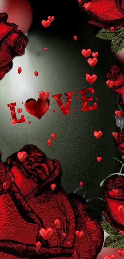 Romantic wallpaper with red roses and love theme.