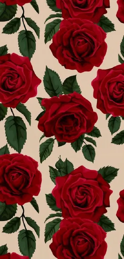 Elegant red roses on a beige background wallpaper.