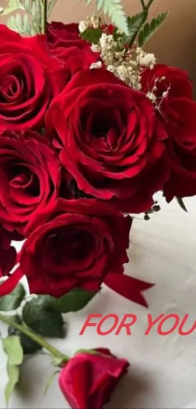 Bouquet of red roses with a romantic theme