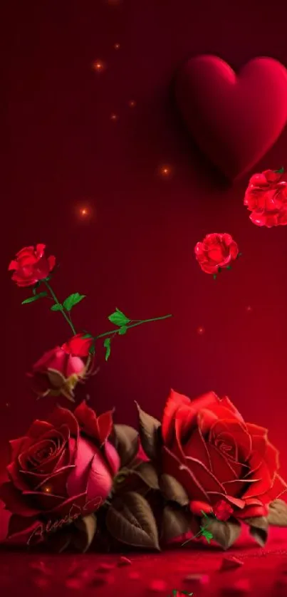 Red roses and heart on vibrant background