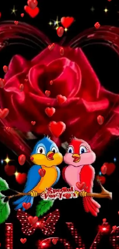 Romantic red rose with love birds wallpaper